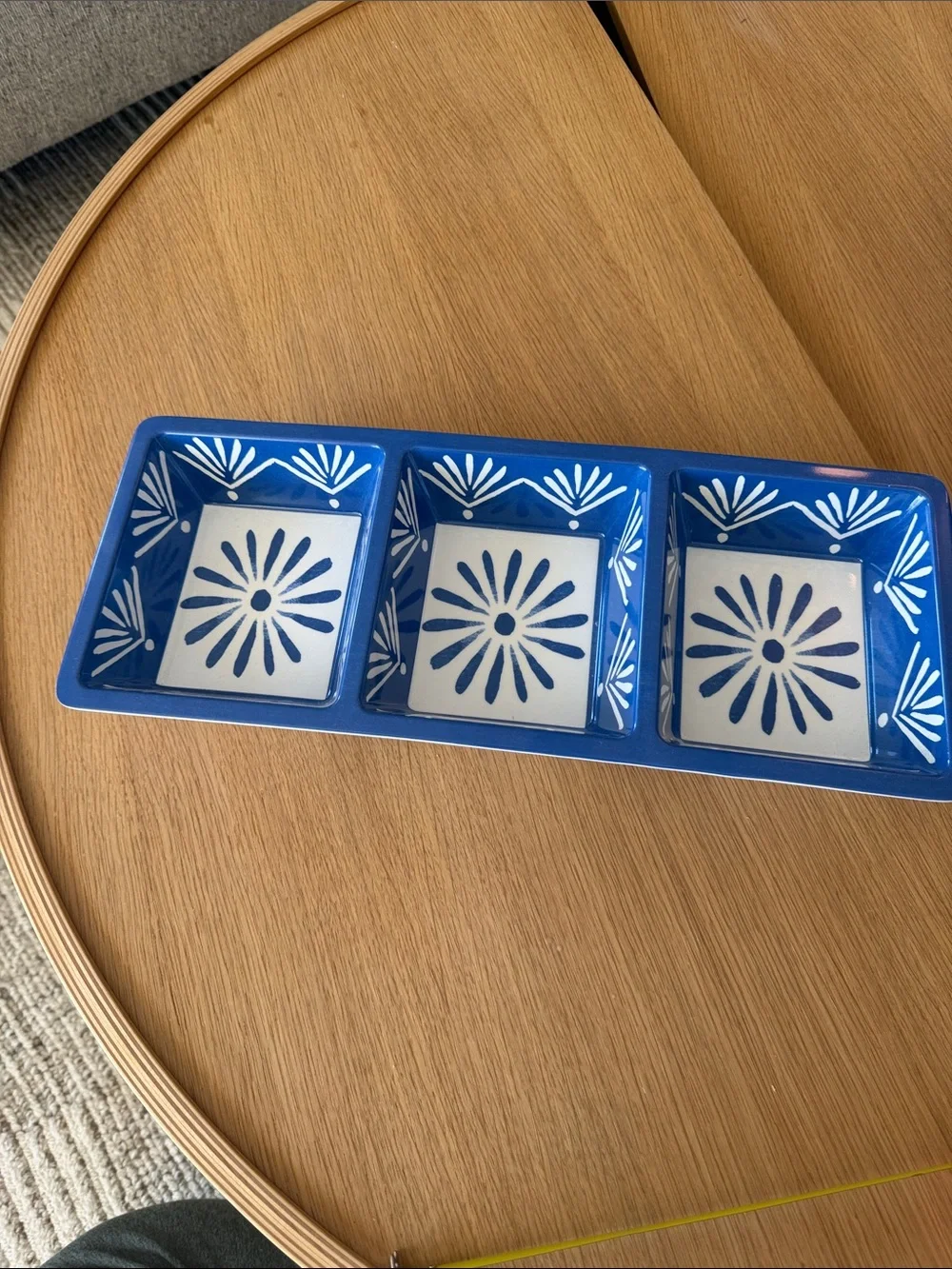 Blue and White Melamine Triple Snack Dish